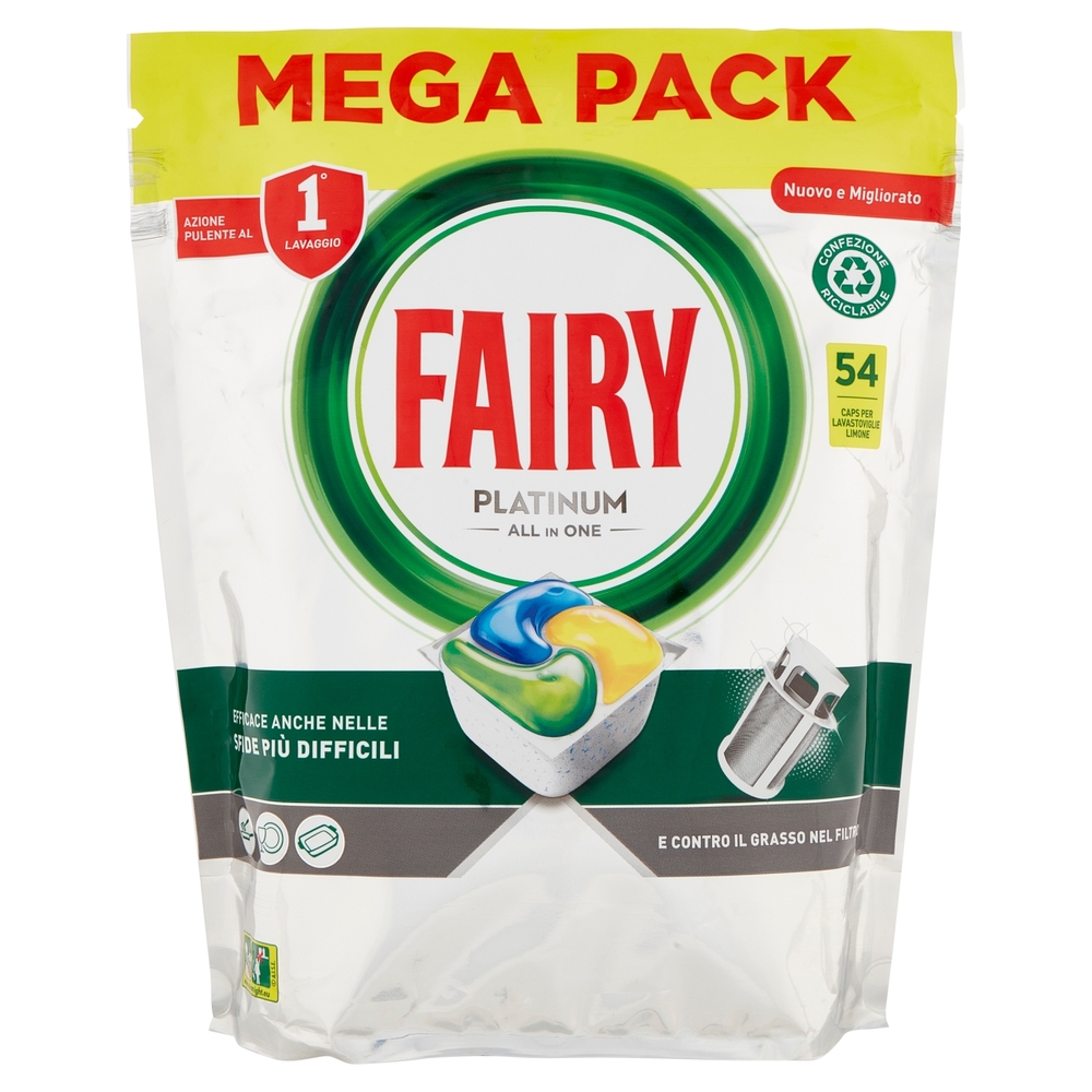 Fairy Pastiglie Lavastoviglie Platinum, Detersivo Piatti Limone, 54 Capsule 805 g